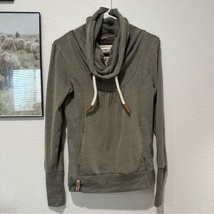Naketano The Poet’s Choice Heathered Olive Green Distressed Cowl Neck Hoodie